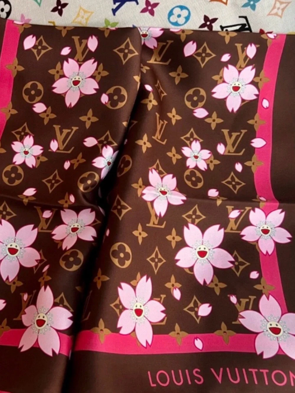Louis Vuitton × Takashi Murakami Cherry Blossom Handkerchief Scarf Sakura NO BOX